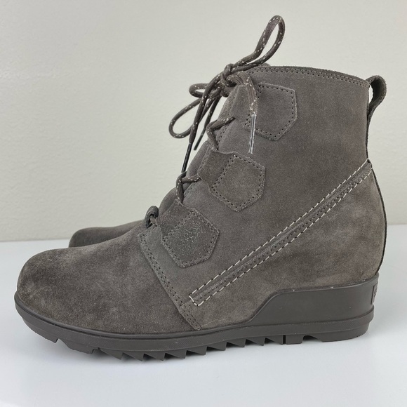 Sorel Women's 9 Evie Lace Major Boot Grey Suede Wedge Heel Weatherproof Gorpcore - Picture 5 of 16